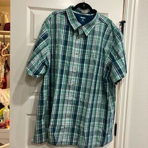 Izod Green and White Plaid Men's Casual Shirt